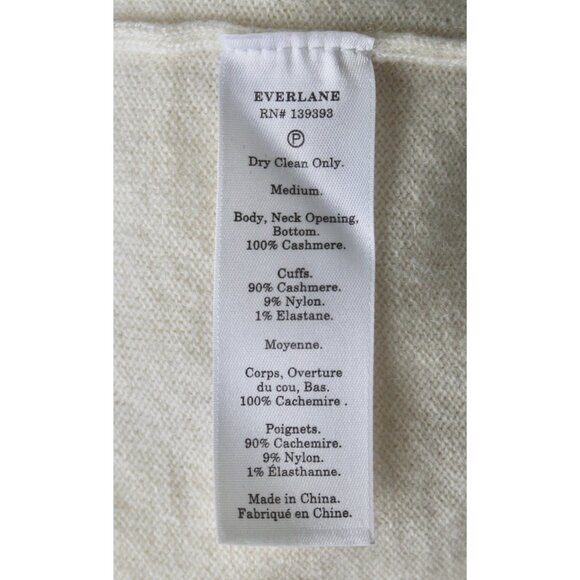 EVERLANE 100% Cashmere Ivory V-Neck Sweater, Size M Medium - Picture 9 of 9